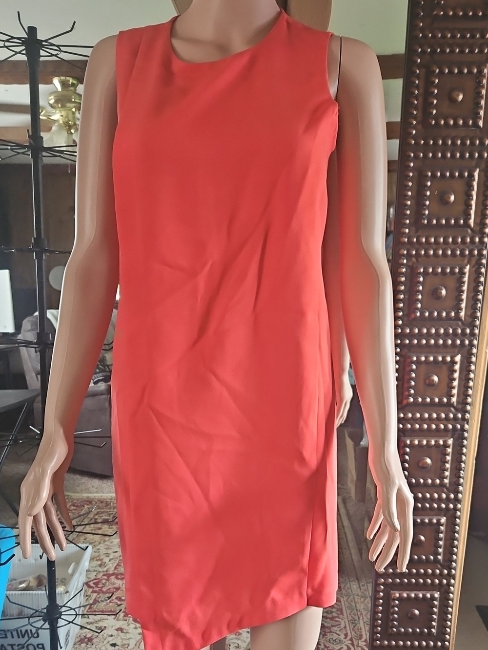 Kenar Coral Sleeveless Midi Shift Dress